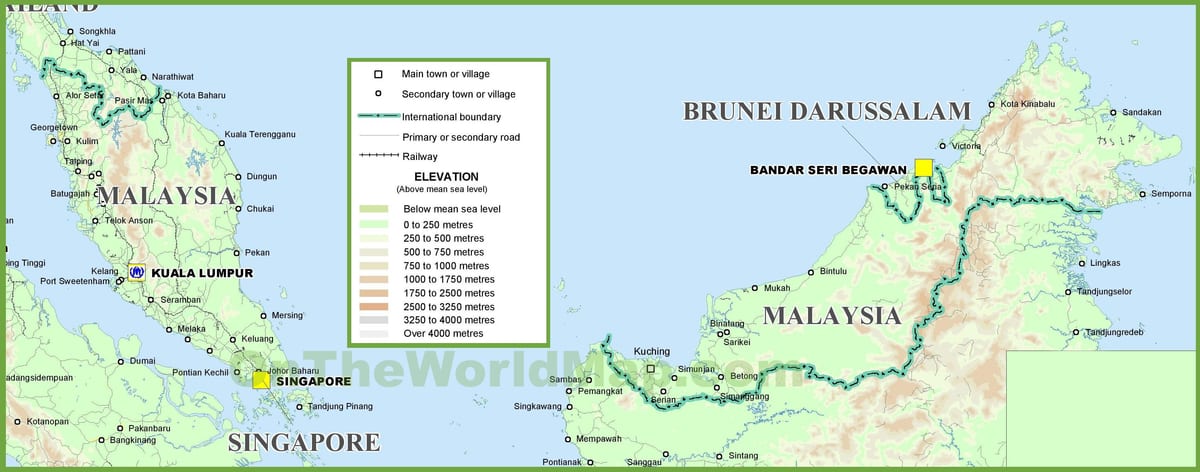 malajzia geografia mapu