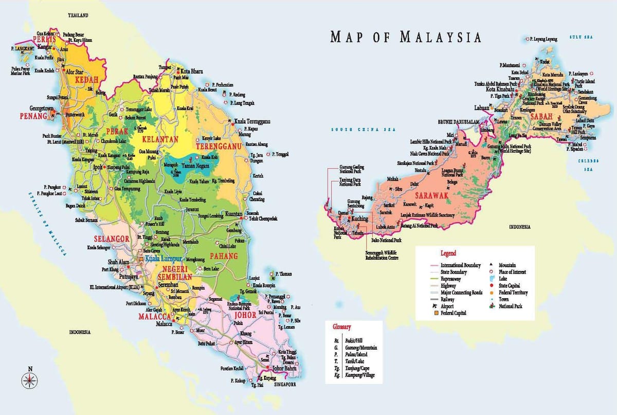 malajzia turistické miesta mapu