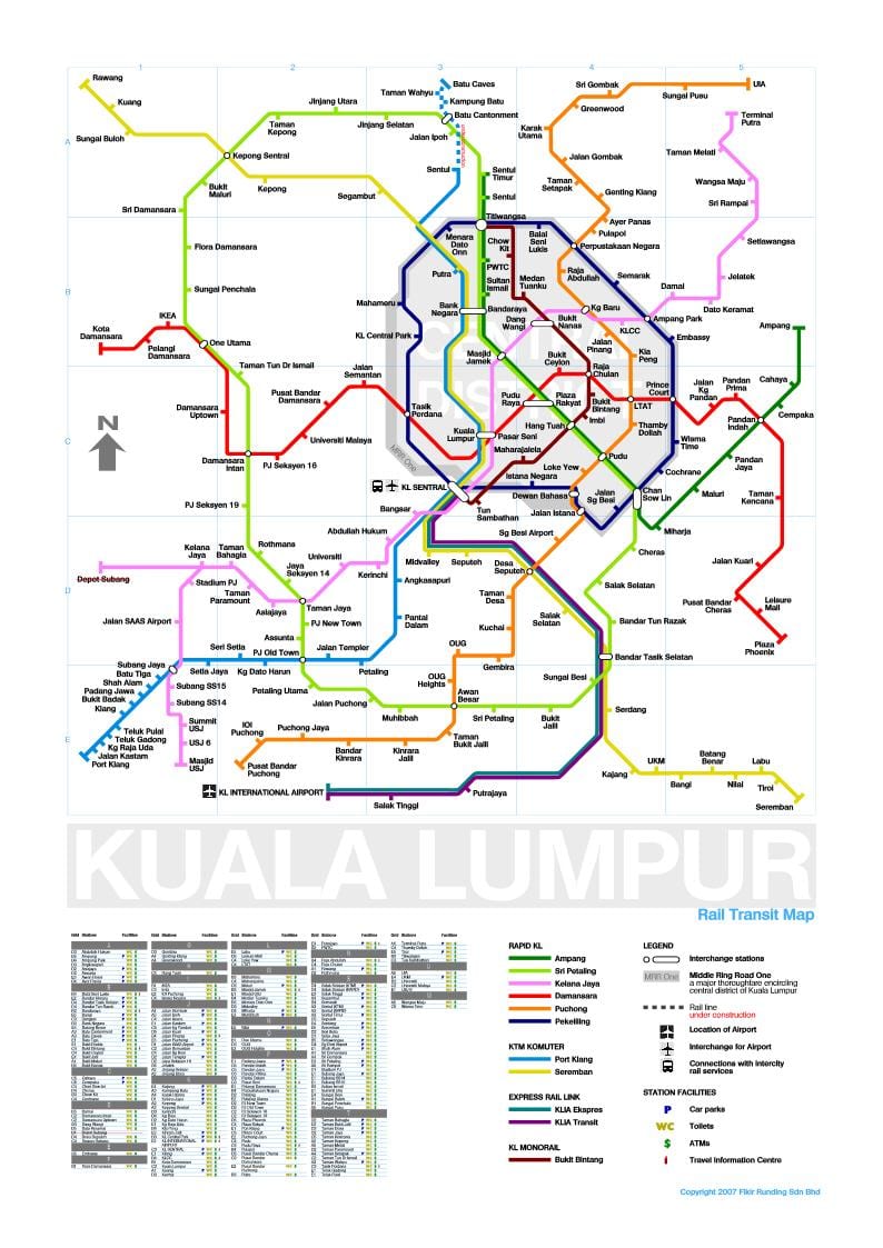 mrt riadok 3 trasy, mapu malajzie