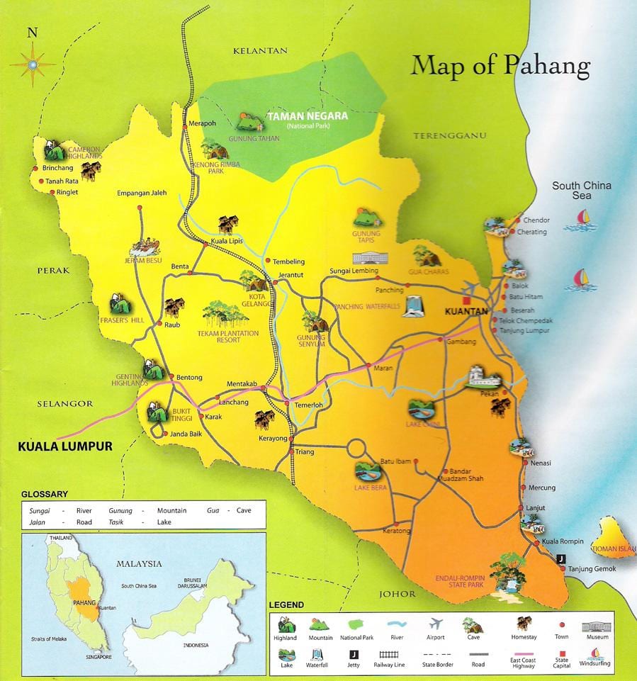 mapa pahang štátu, malajzia