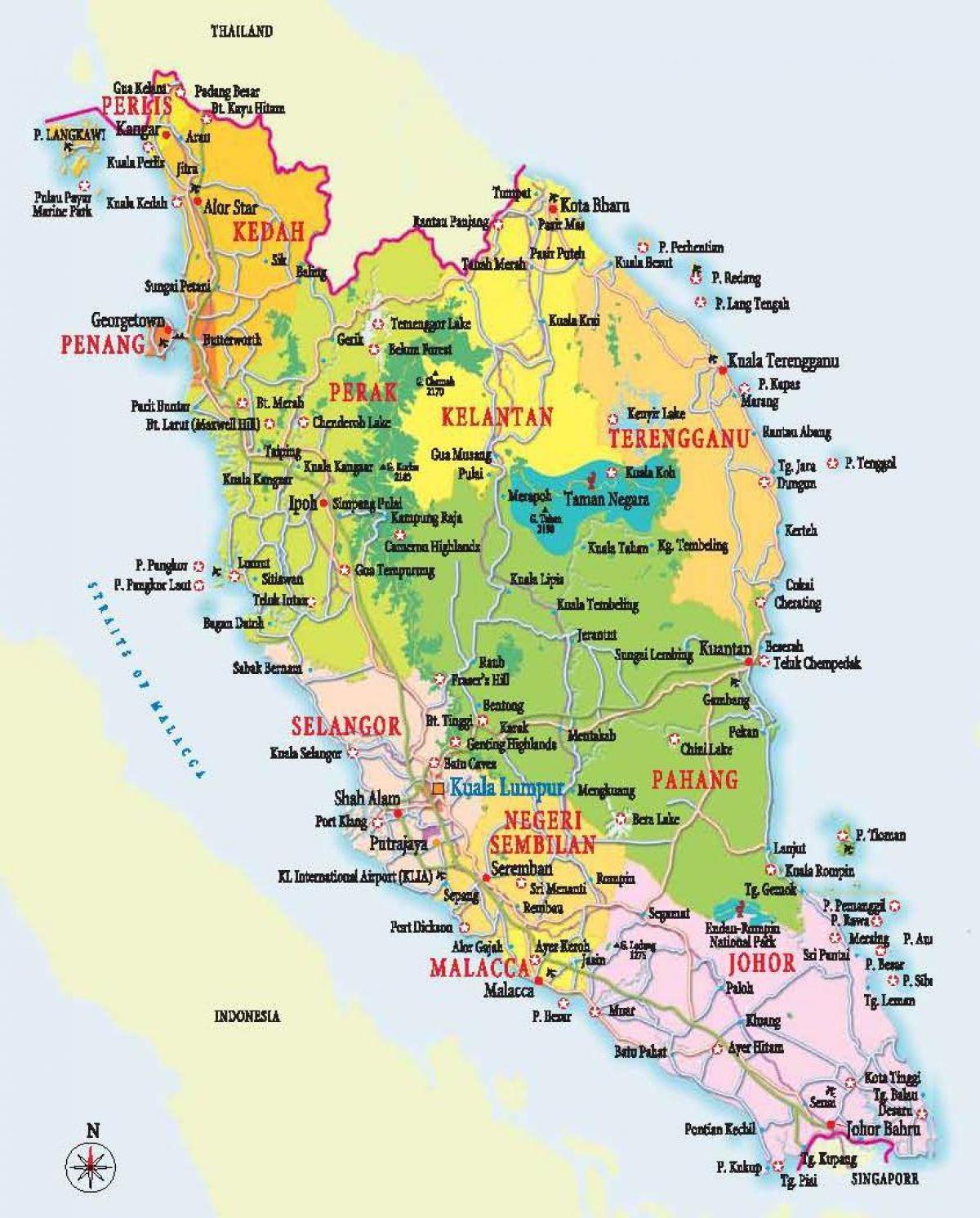 mapa západnej malajzii