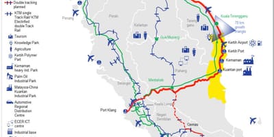 Mapa východnom pobreží malajzie